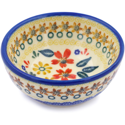Polish Pottery Bowl 4&quot; Red Anemone Meadow UNIKAT