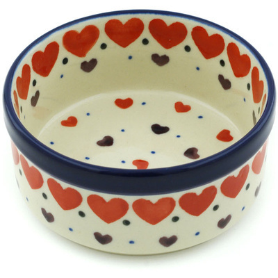 Polish Pottery Bowl 4&quot; Red Hearts Delight