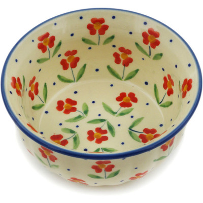 Polish Pottery Bowl 4&quot; Red Primrose