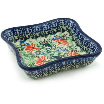 Polish Pottery Bowl 4&quot; Red Scaveola Garden UNIKAT