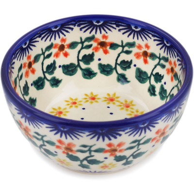 Polish Pottery Bowl 4&quot; Red Sunflower