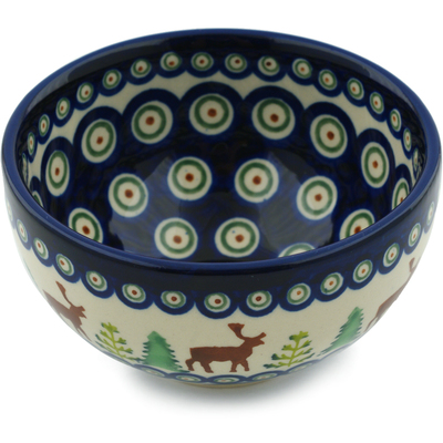 Polish Pottery Bowl 4" Reindeer In The Pines