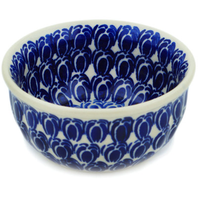 Polish Pottery Bowl 4&quot; Retro Blue Tulips