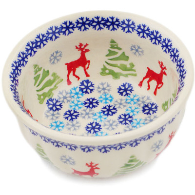 Polish Pottery Bowl 4&quot; Ring Around The Reindeer