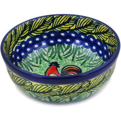 Polish Pottery Bowl 4&quot; Rooster Parade UNIKAT