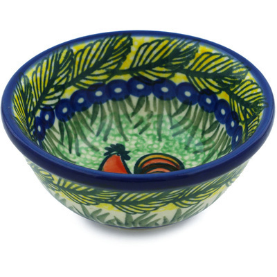 Polish Pottery Bowl 4&quot; Rooster Parade UNIKAT