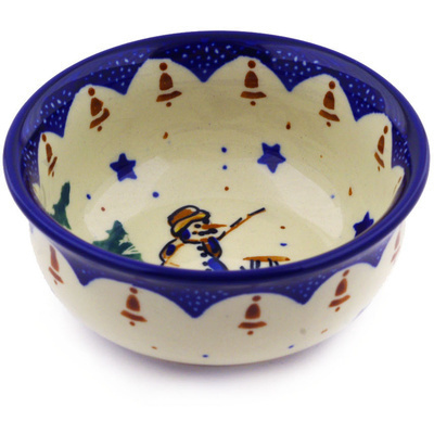 Polish Pottery Bowl 4&quot; Snowman Bells