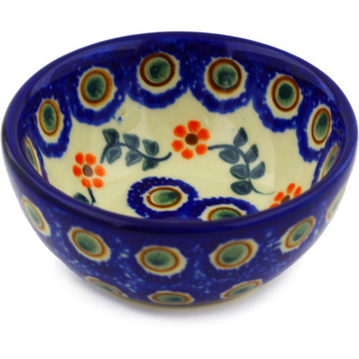 Polish Pottery Bowl 4&quot; Sunflower Peacock