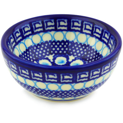 Polish Pottery Bowl 4&quot; Tribal Blue
