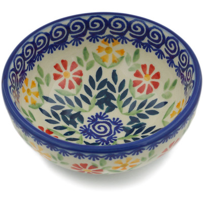 Polish Pottery Bowl 4&quot; Wave Of Flowers