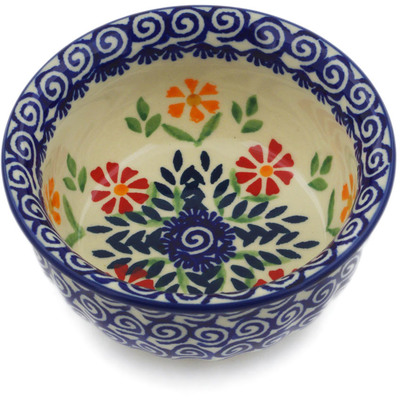 Polish Pottery Bowl 4&quot; Wave Of Flowers