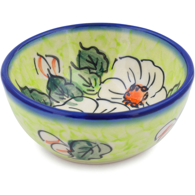 Polish Pottery Bowl 4&quot; White Flower Bouquet UNIKAT