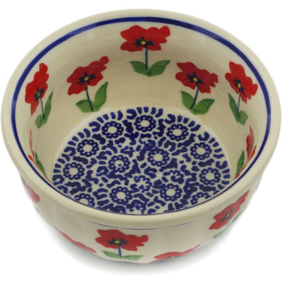 Polish Pottery Bowl 4&quot; Wind-blown Poppies