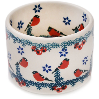 Polish Pottery Bowl 4&quot; Winter Bullfinch