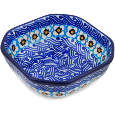 Polish Pottery Bowl 4&quot; Woven Blue Basket