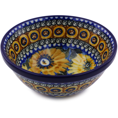 Polish Pottery Bowl 5&quot; Autumn Chrysanthemums UNIKAT