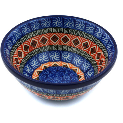 Polish Pottery Bowl 5&quot; Aztec Night
