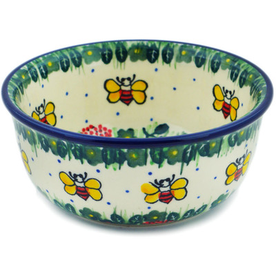 Polish Pottery Bowl 5&quot; Bee Happy UNIKAT