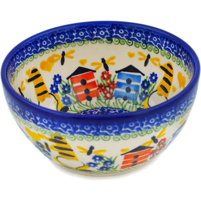 Polish Pottery Bowl 5&quot; Beekeeper Gnome UNIKAT
