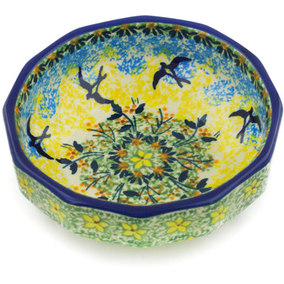 Polish Pottery Bowl 5&quot; Birds In The Sunset UNIKAT