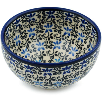 Polish Pottery Bowl 5&quot; Black And Blue Lace