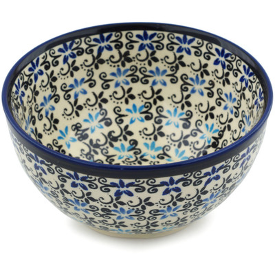 Polish Pottery Bowl 5&quot; Black And Blue Lace