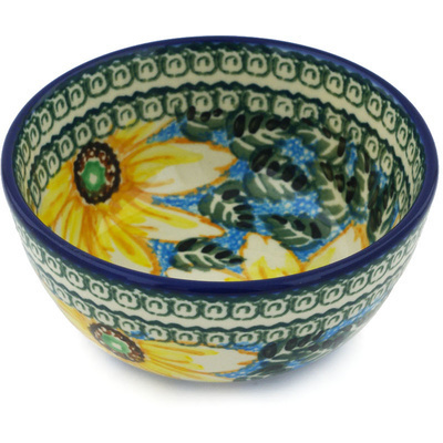 Polish Pottery Bowl 5&quot; Black Eyed Susan UNIKAT
