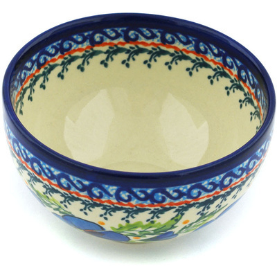 Polish Pottery Bowl 5&quot; Blooming Blue Pansies UNIKAT