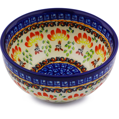 Polish Pottery Bowl 5&quot; Blooming Red