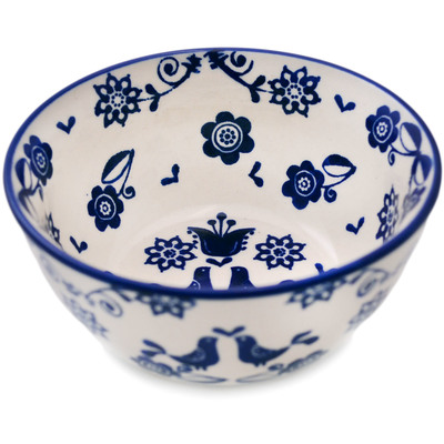 Polish Pottery Bowl 5&quot; Blue Bird Dance