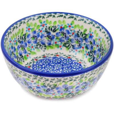 Polish Pottery Bowl 5&quot; Blue Bouquet UNIKAT