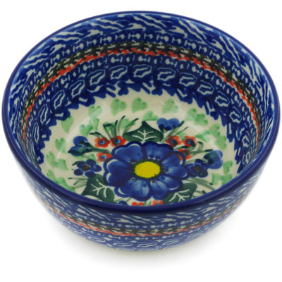 Polish Pottery Bowl 5&quot; Blue Bud Delight UNIKAT