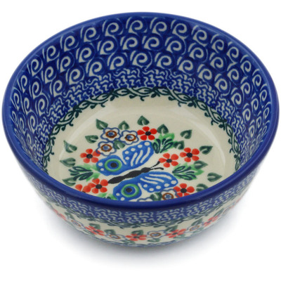 Polish Pottery Bowl 5&quot; Blue Butterfly Brigade UNIKAT