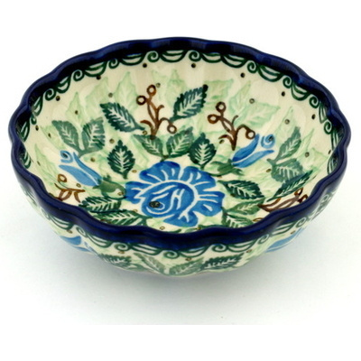 Polish Pottery Bowl 5&quot; Blue Cabbage Rose UNIKAT