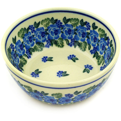 Polish Pottery Bowl 5&quot; Blue Carnation