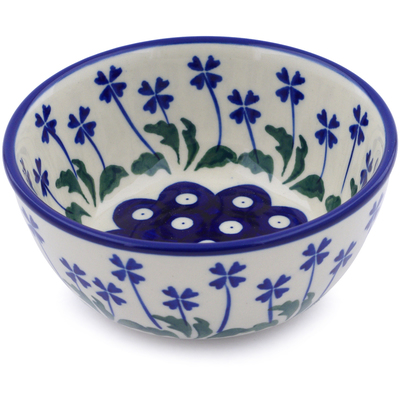 Polish Pottery Bowl 5&quot; Blue Clover Peacock