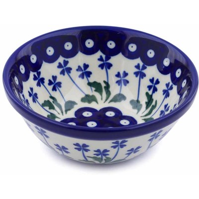 Polish Pottery Bowl 5&quot; Blue Clover Peacock