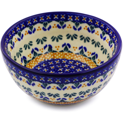 Polish Pottery Bowl 5&quot; Blue Cress UNIKAT
