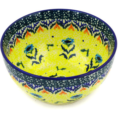 Polish Pottery Bowl 5&quot; Blue Dahlia