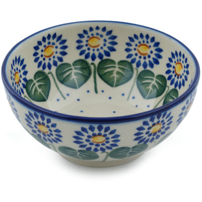 Polish Pottery Bowl 5&quot; Blue Daisies