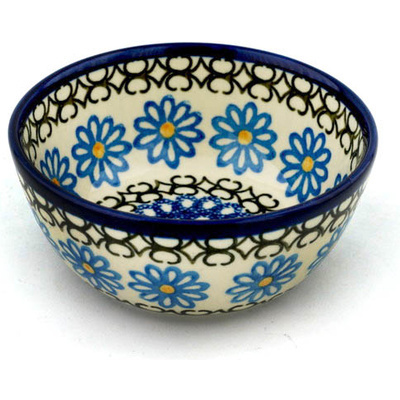 Polish Pottery Bowl 5&quot; Blue Daisy Chain