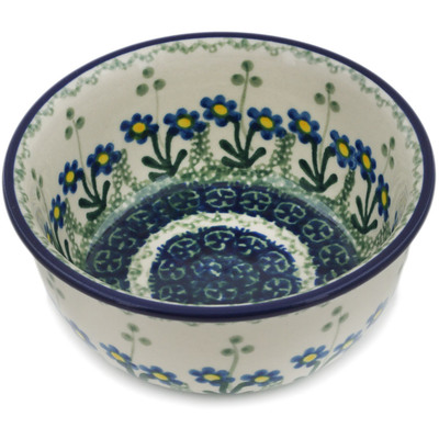 Polish Pottery Bowl 5&quot; Blue Daisy Circle