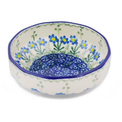 Polish Pottery Bowl 5&quot; Blue Daisy Circle