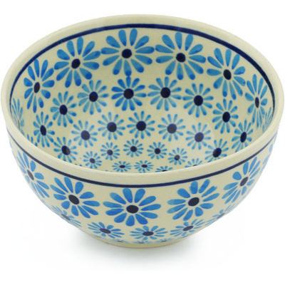 Polish Pottery Bowl 5&quot; Blue Daisy Delight