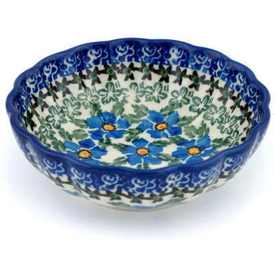 Polish Pottery Bowl 5&quot; Blue Daisy Dream UNIKAT