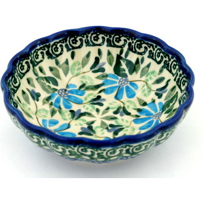 Polish Pottery Bowl 5&quot; Blue Daisy Garden UNIKAT
