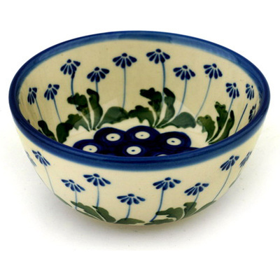 Polish Pottery Bowl 5&quot; Blue Daisy Peacock