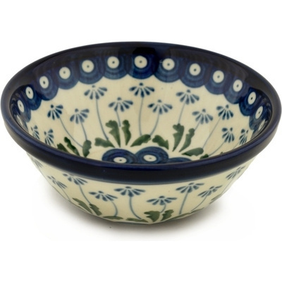 Polish Pottery Bowl 5&quot; Blue Daisy Peacock