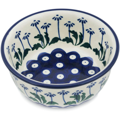 Polish Pottery Bowl 5&quot; Blue Daisy Peacock