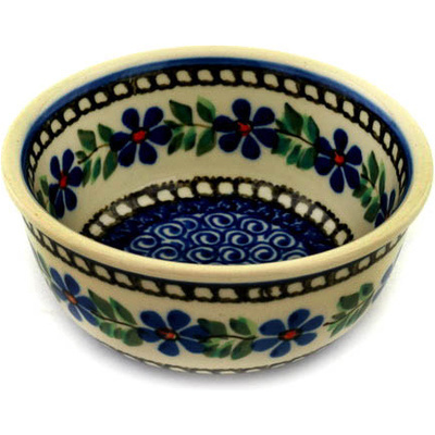 Polish Pottery Bowl 5&quot; Blue Daisy Swirls